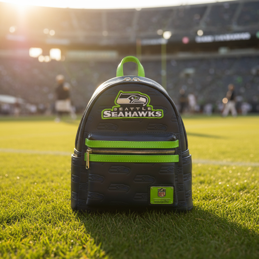 football mini backpack Loungefly NFL Seattle Seahawks Logo AOP Mini Backpack – Spell Boutique