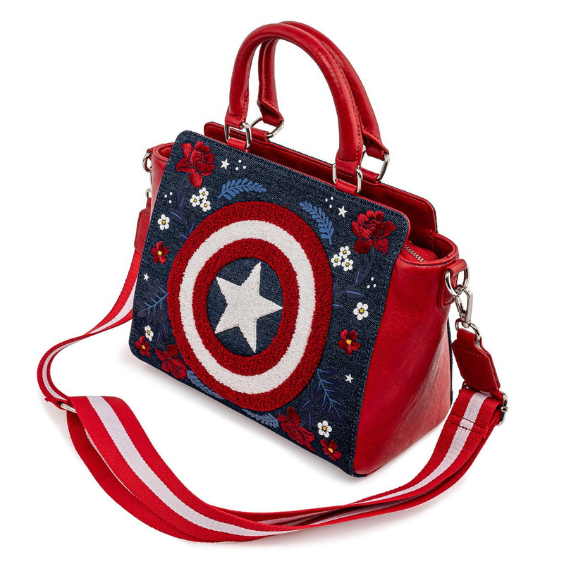 Loungefly Marvel Captain America 80th Anniversary Floral Shield Crossbody Bag