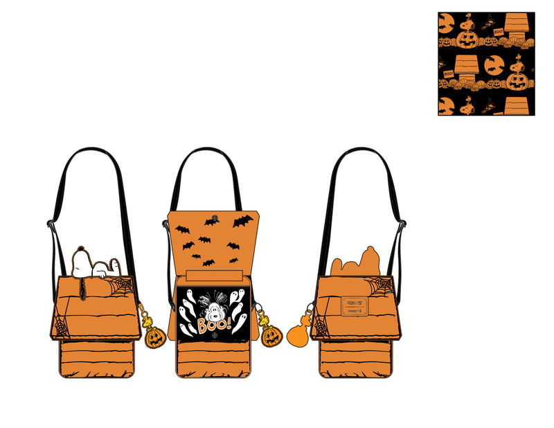 LOUNGEFLY PEANUTS GREAT PUMPKIN SNOOPY DOGHOUSE CROSS BODY BAG