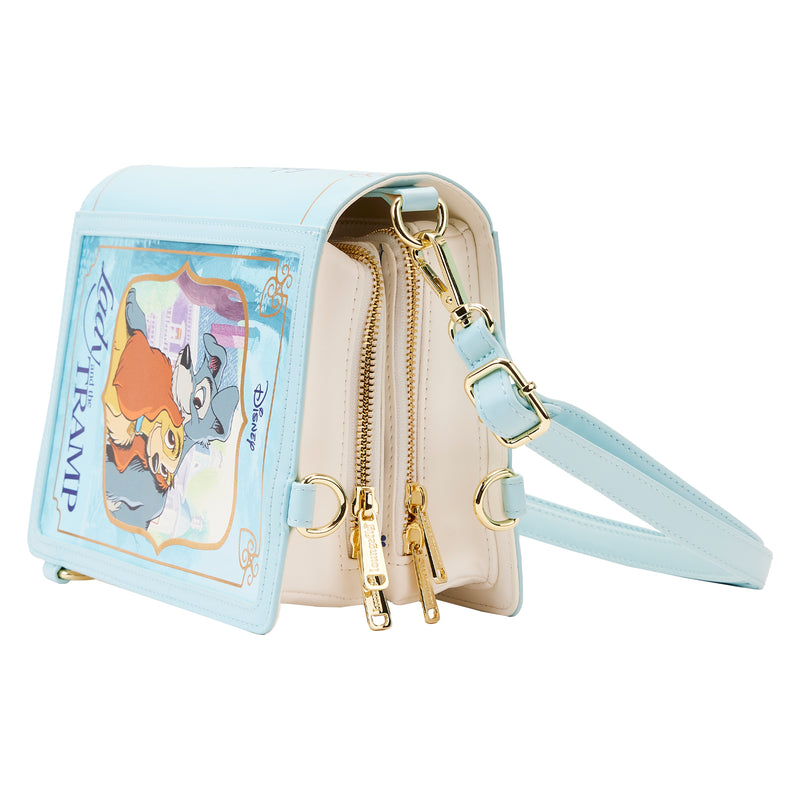 LOUNGEFLY DISNEY LADY AND THE TRAMP CLASSIC BOOK CONVERTIBLE CROSSBODY BAG  (Mid March)