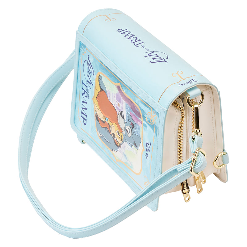 LOUNGEFLY DISNEY LADY AND THE TRAMP CLASSIC BOOK CONVERTIBLE CROSSBODY BAG