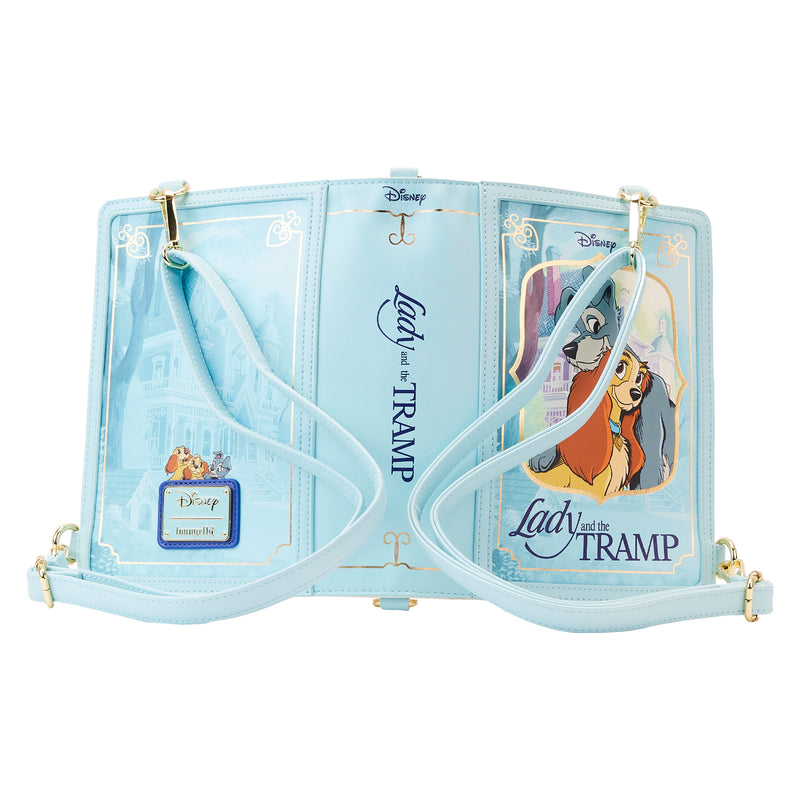 LOUNGEFLY DISNEY LADY AND THE TRAMP CLASSIC BOOK CONVERTIBLE CROSSBODY BAG